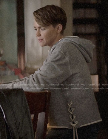 Kate's grey hoodie with lace-up sides on Batwoman