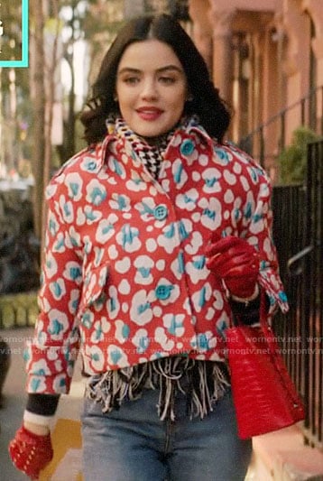 Katy's red and blue cropped leopard print jacket on Katy Keene