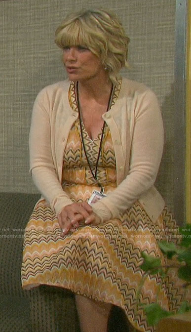 Kayla's yellow striped v-neck dress on Days of our Lives