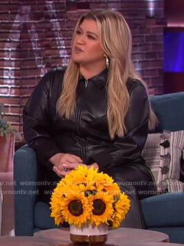 Kelly's black leather jumpsuit on The Kelly Clarkson Show