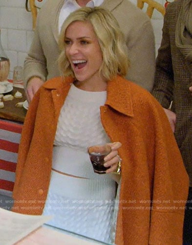 Kristin's white cable knit top and skirt with orange tweed jacket on Very Cavallari