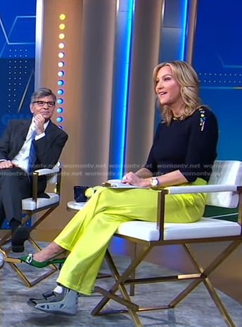 Lara's navy navy jeweled sweater on Good Morning America