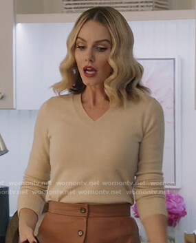 Laura's beige sweater and leather skirt on All American