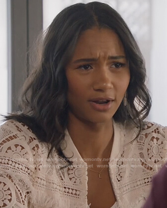 Layla's white lace bomber jacket on All American