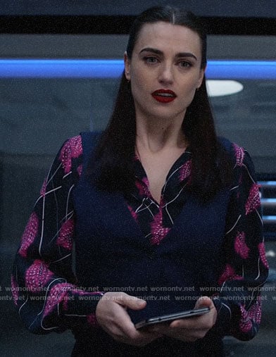 Lena's pink feather print blouse on Supergirl
