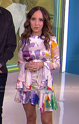 Lilliana's printed ruffle satin mini dress on E! News