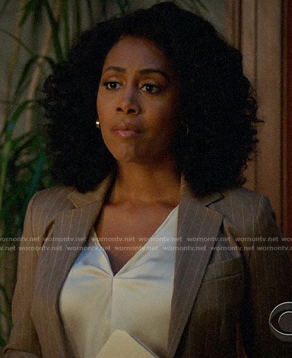 Lola's beige pinstripe blazer on All Rise