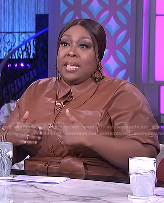 Loni's brown leather shirtdress on The Real