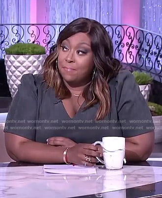 Loni's green suede puff sleeve dress on The Real