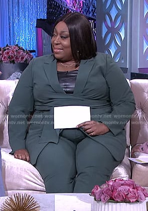 Loni's green tie waist blazer and pants on The Real
