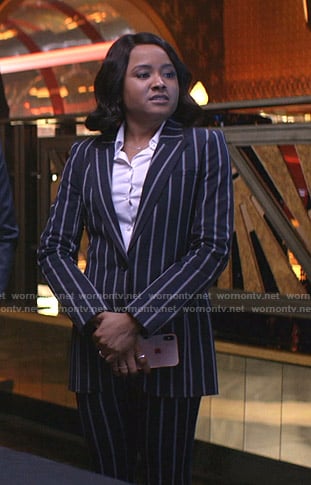 Maya's navy striped suit on Empire