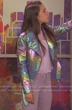 Tess's metallic moto jacket on Ravens Home