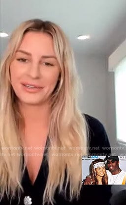 Morgan's navy embellished button cardigan on E! News Nightly Pop