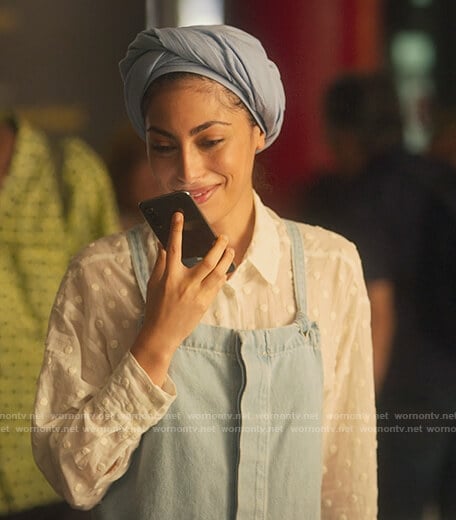 Nadia's white embroidered dot blouse on Elite