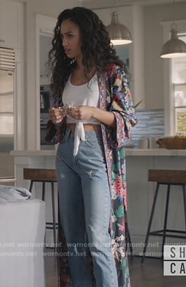 Olivia's black floral kimono on All American