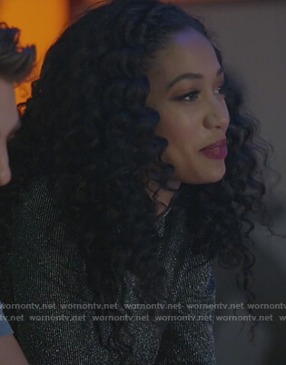 Olivia's black ribbed turtleneck top on All American