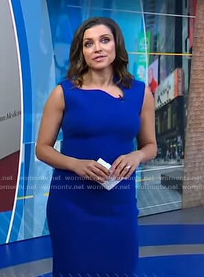 Paula's blue asymmetric neck dress on Good Morning America