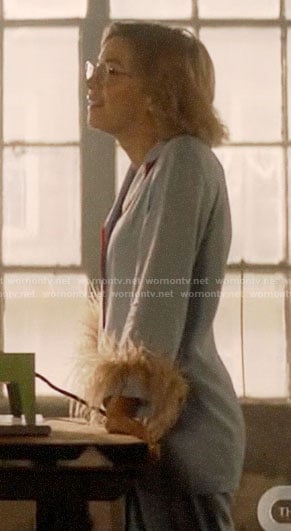 Pepper's blue feather-trim pajamas on Katy Keene
