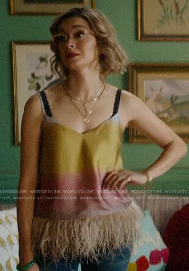 Pepper's ombre feather trim cami on Katy Keene