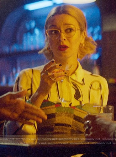 Pepper's safety pin print top on Katy Keene