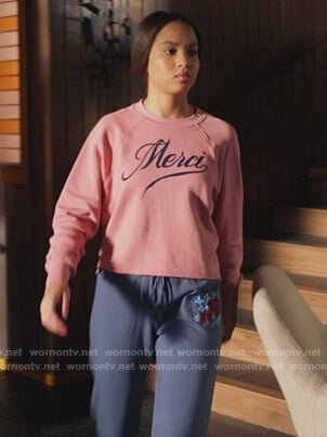 May's pink Merci cropped sweatshirt on 9-1-1