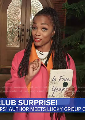 Rachel Lindsay's pink and orange coat on Good Morning America