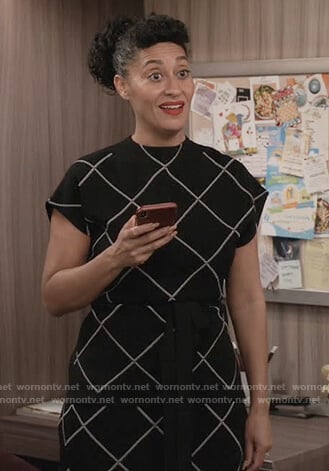 Rainbow's black windowpane top and skirt on Black-ish