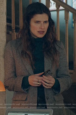 Rio's grey herringbone blazer on Bless This Mess