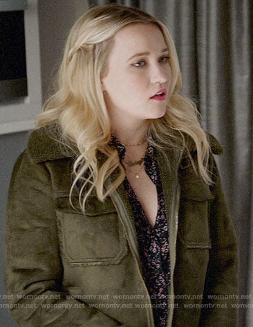 Roxy's green sherpa trim jacket on Almost Family