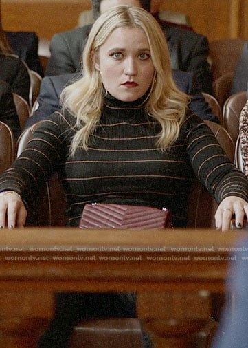 Roxy's black striped turtleneck on Almost Family