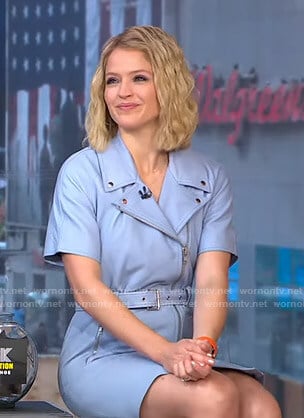 Sara's blue leather belted dress on GMA Strahan Sara And Keke