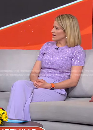 Sara's lilac embellished top and pants on GMA Strahan Sara And Keke