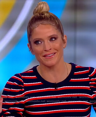 Sara's blue stripe puff sleeve sweater on The View
