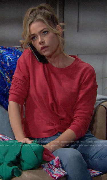Shauna's red twist front sweatshirt on The Bold and the Beautiful