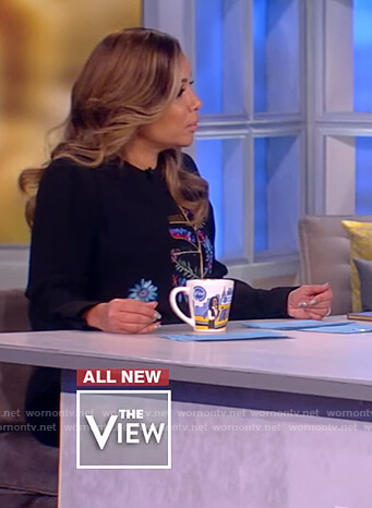 Sunny's black floral embroidered dress on The View
