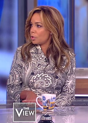 Sunny's gray paisley double breasted dress on The View