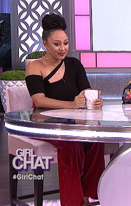 Tamera's pink velvet pants on The Real