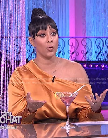 Tamera's orange satin asymmetric top on The Real