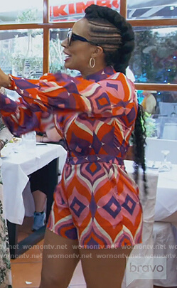 Tanya Sam's red printed romper on The Real Housewives of Atlanta