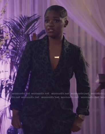 Tamia's green leopard blazer and pants on All American