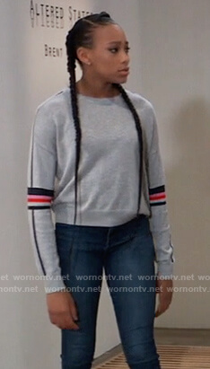 Trina's gray stripe sleeve sweatshirt on General Hospital