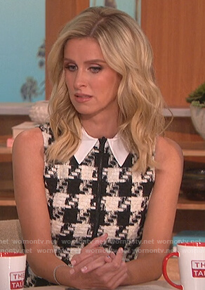 Nicky Hilton's tweed sleeveless houndstooth dress on The Talk