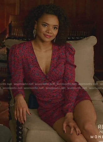 Vanessa's pink floral v-neck mini dress on Dynasty