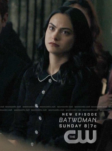 Veronica's black dress with crystal buttons on Riverdale