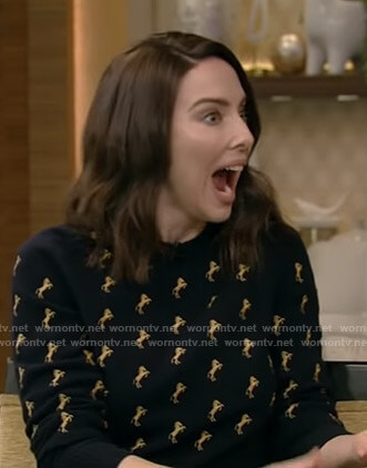 Whitney Cummings's horse embroidered sweater on Live with Kelly and Ryan