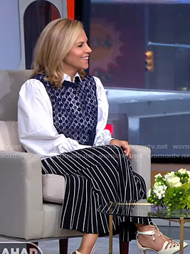 Tory Burch's crochet paneled shirt and striped skirt on GMA Strahan Sara And Keke