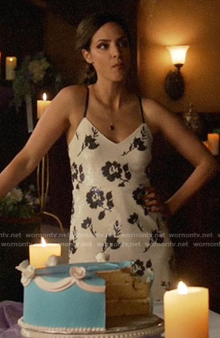 Zari's white floral sequin dress on Legends of Tomorrow