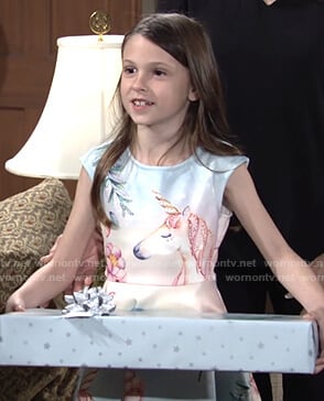 Bella's unicorn print dress on The Young and the Restless