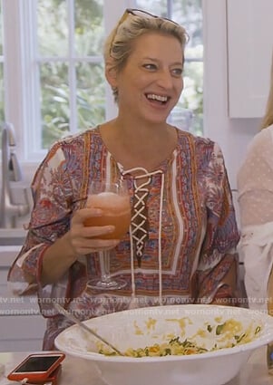 Dorinda's printed tassel tie tunic on The Real Housewives of New York City
