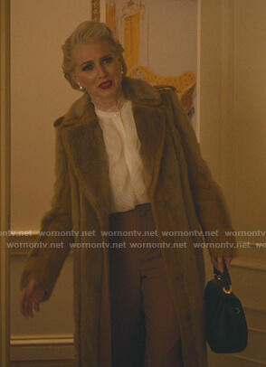 Gloria's camel fur panel coat on Katy Keen